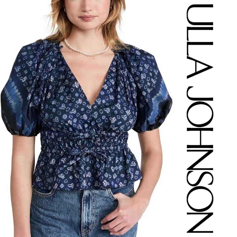 ULLA JOHNSON- Women's INES Ruched Top - Ultramarine Blue - Size 2 - Picture 6 of 7